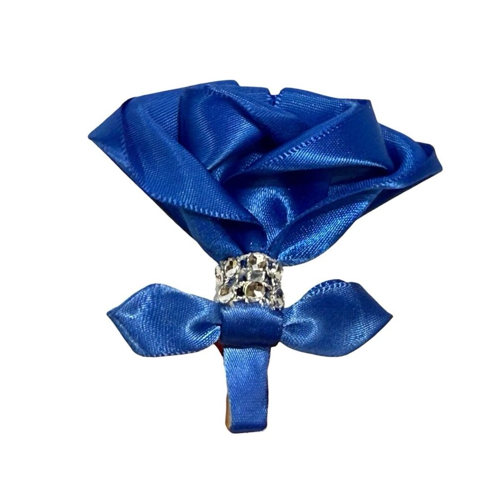 Handmade Satin Rose Hair Clip Blue Flower Bow Romantic Cottagecore 2.5 In - Picture 2 of 11